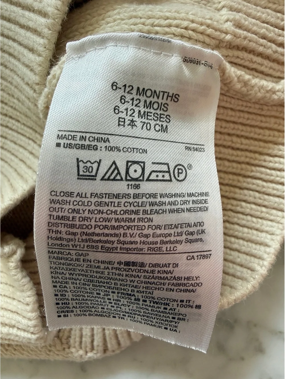 Baby Gap Cream Cable Knit Cotton Sweater 6-12 Months